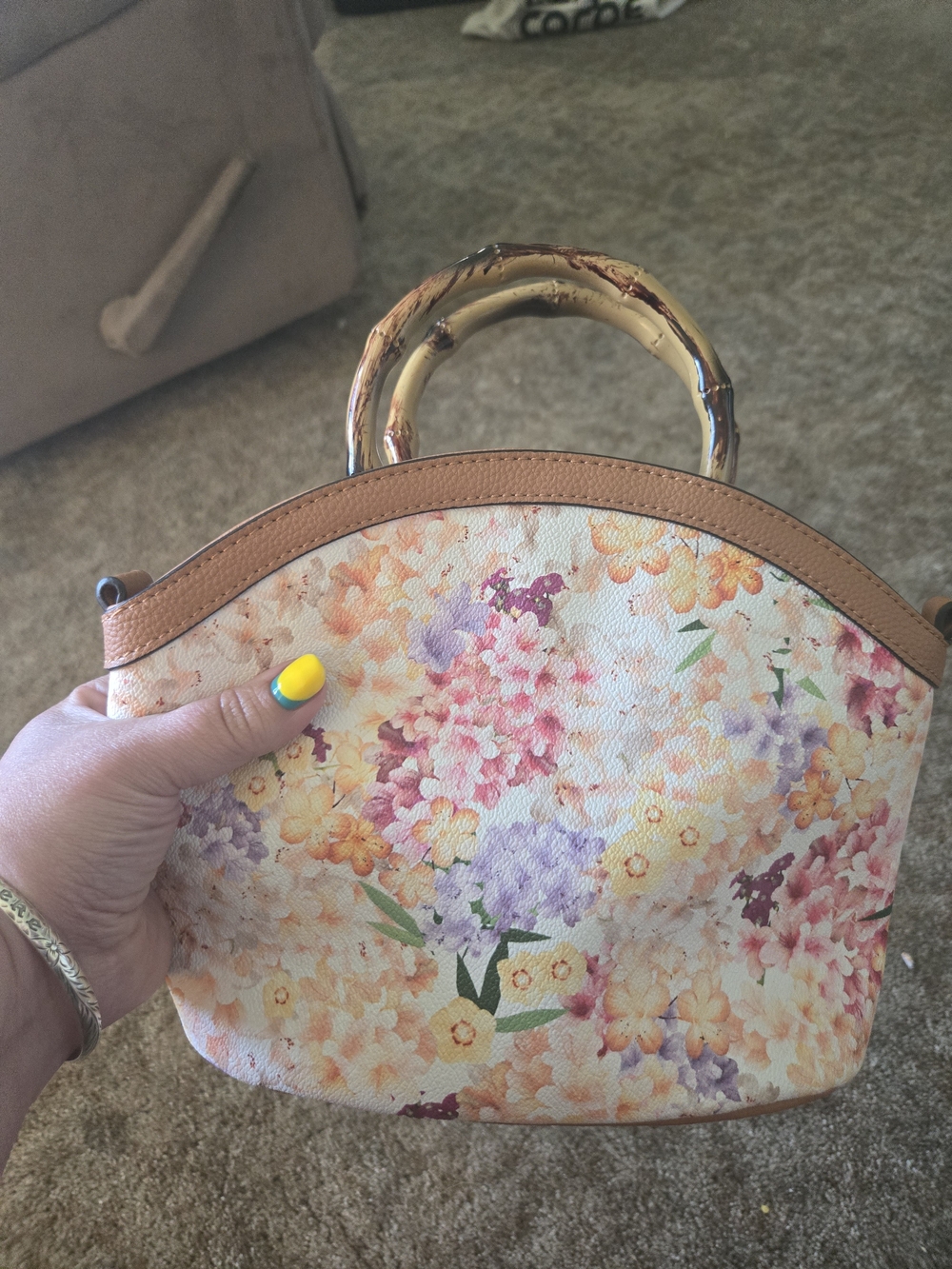 Dana Buchman Floral Dome Satchel in Peach, Lavender & Cream